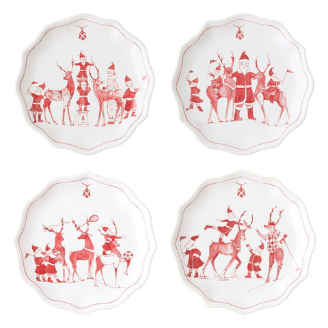 Juliska Country Estate Reindeer Games Ruby Tidbit Plates S/4